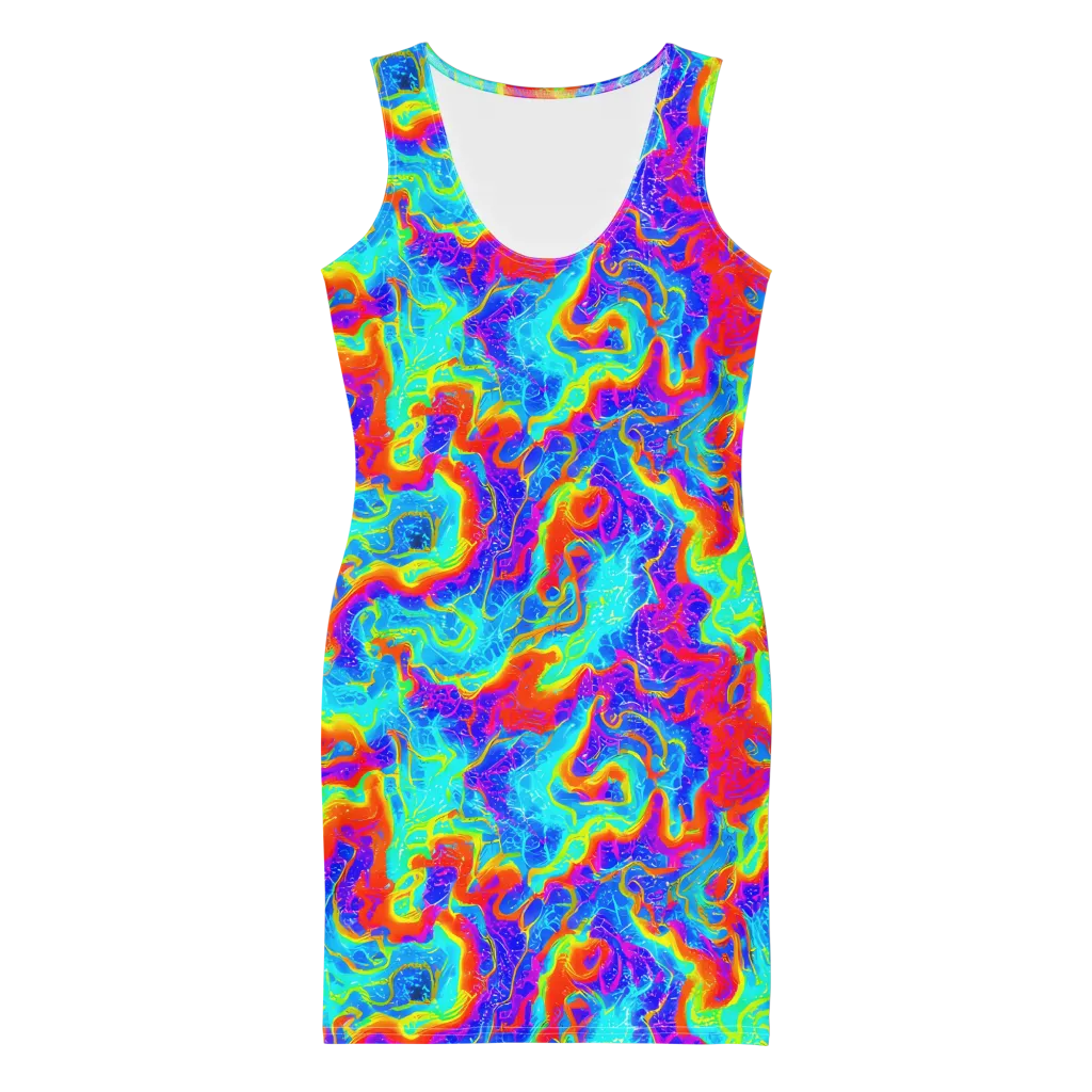 Tangerine Labyrinth on Bodycon Dress — Front