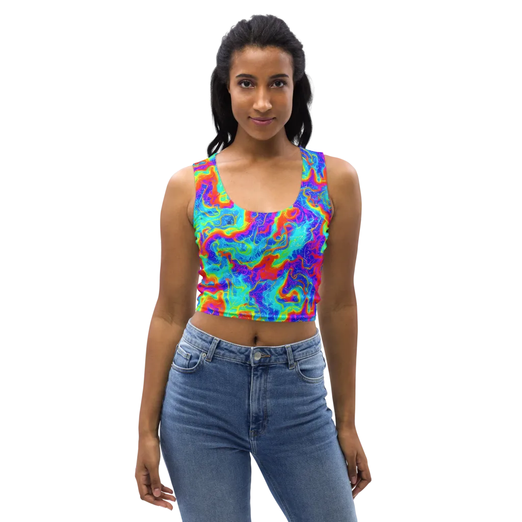 Tangerine Labyrinth on Crop Top — Front