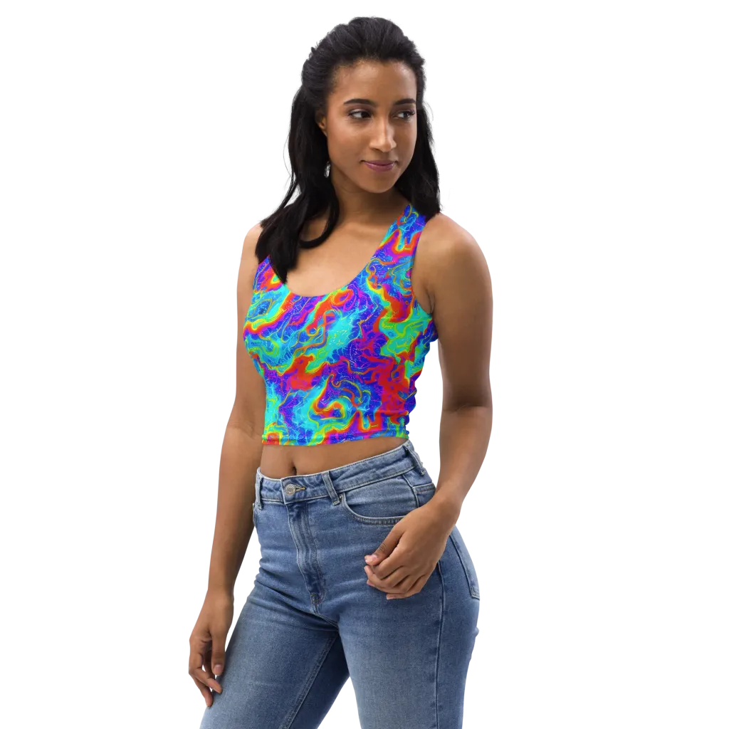 Tangerine Labyrinth on Crop Top — Left Front