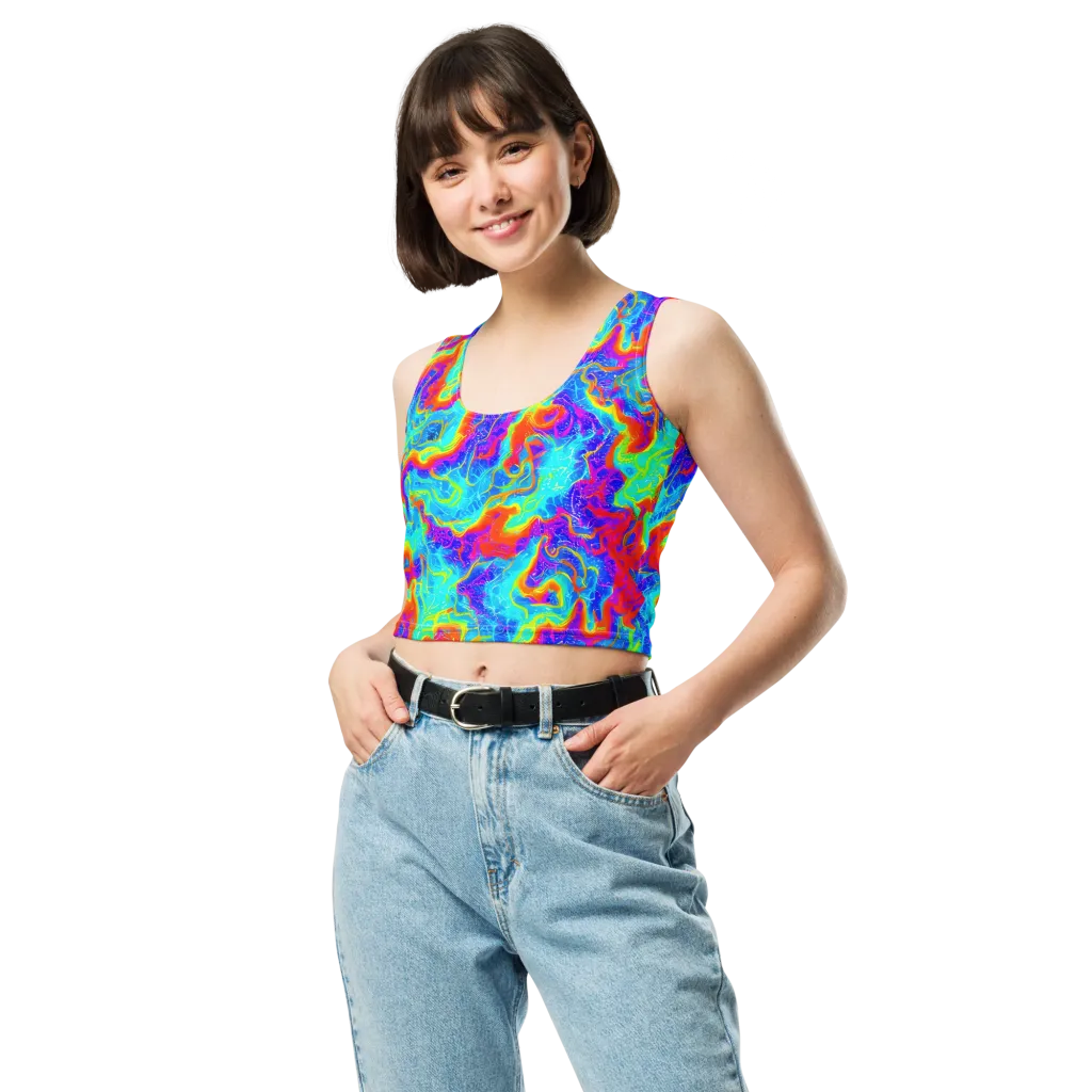 Tangerine Labyrinth on Crop Top — Front