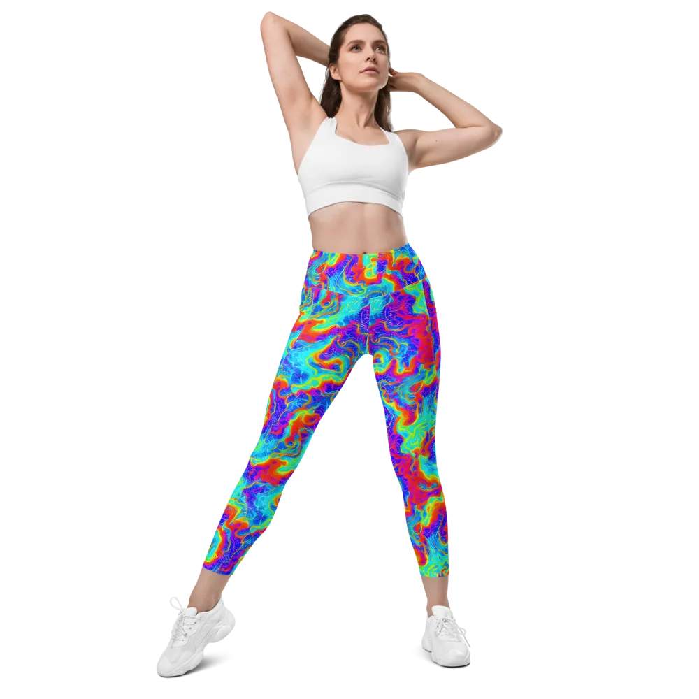 Tangerine Labyrinth on Leggings with Pockets — Front