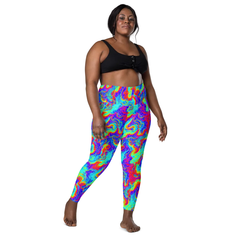 Tangerine Labyrinth on Leggings with Pockets — Front