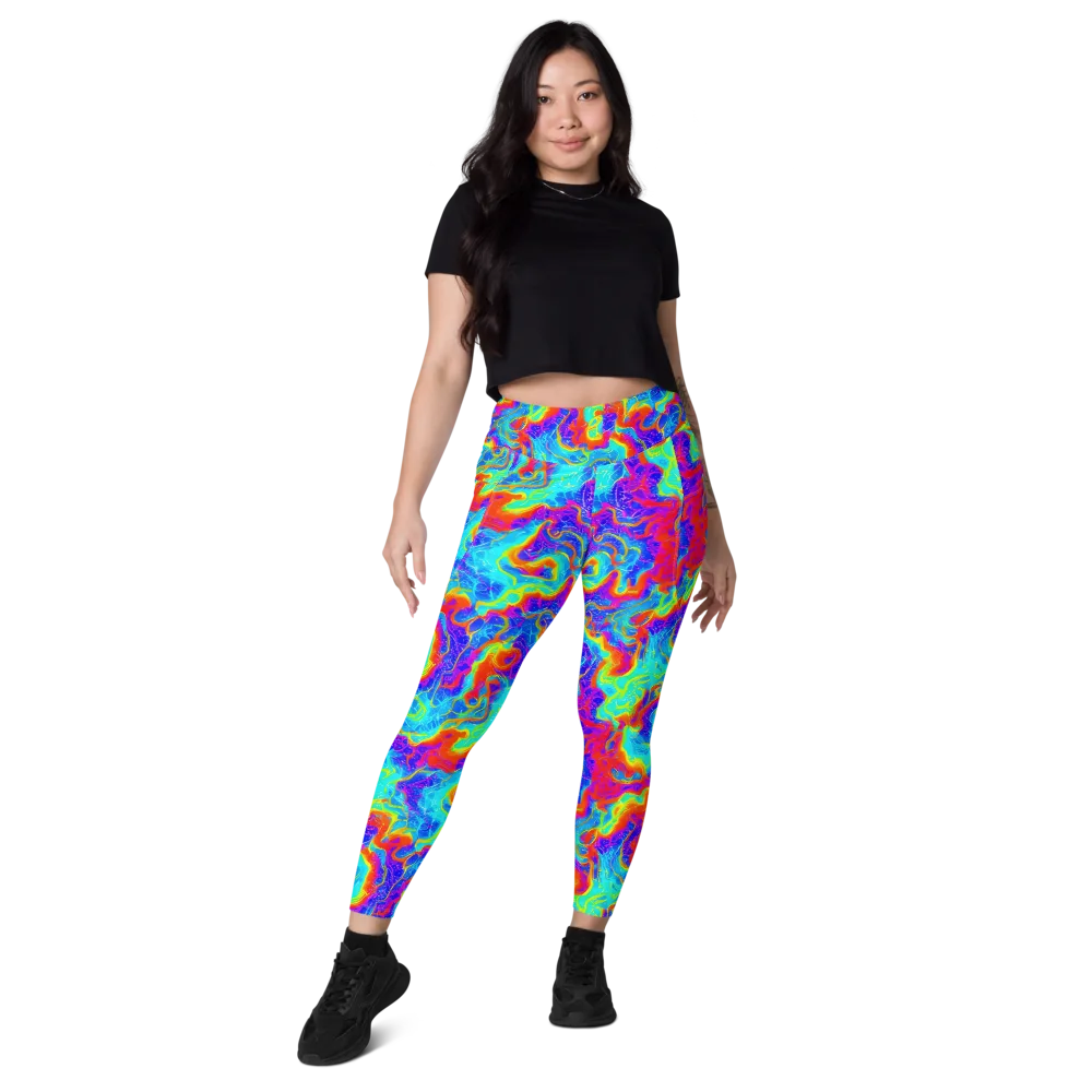 Tangerine Labyrinth on Leggings with Pockets — Front