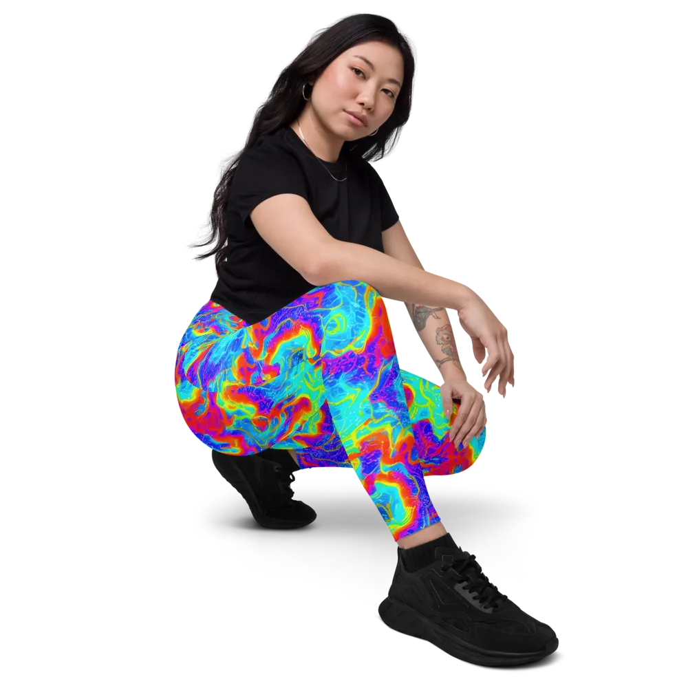 Tangerine Labyrinth on Leggings with Pockets — Right Front