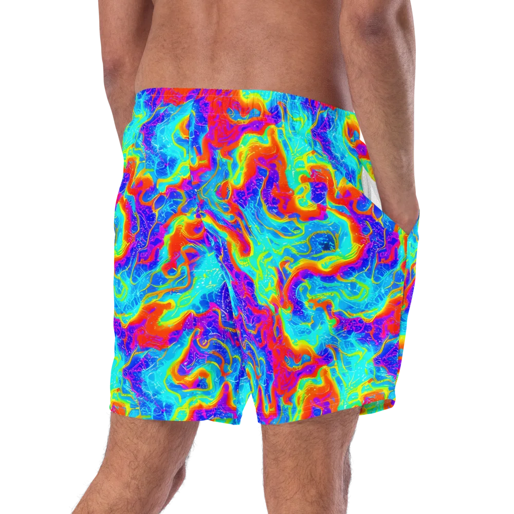 Tangerine Labyrinth on Swim Trunks — Right Back
