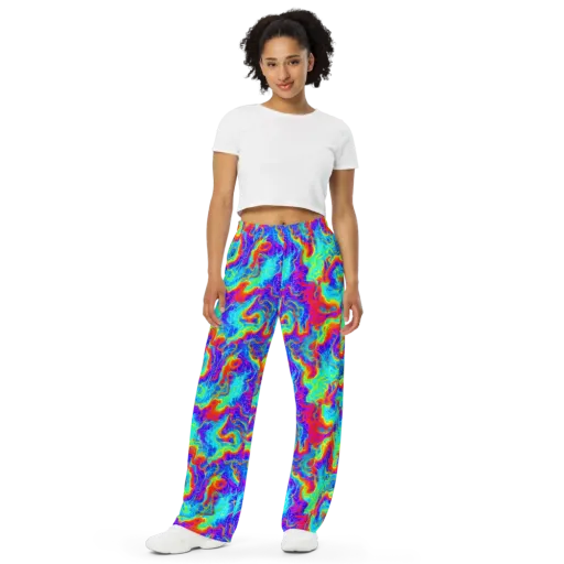 Tangerine Labyrinth on a Wide-Leg Pants