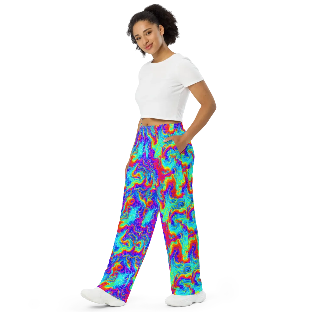Tangerine Labyrinth on Wide-Leg Pants — Left Front