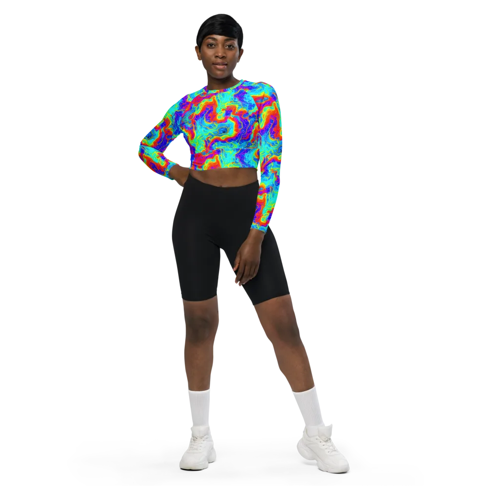 Tangerine Labyrinth on Long Sleeve Crop Top — Front