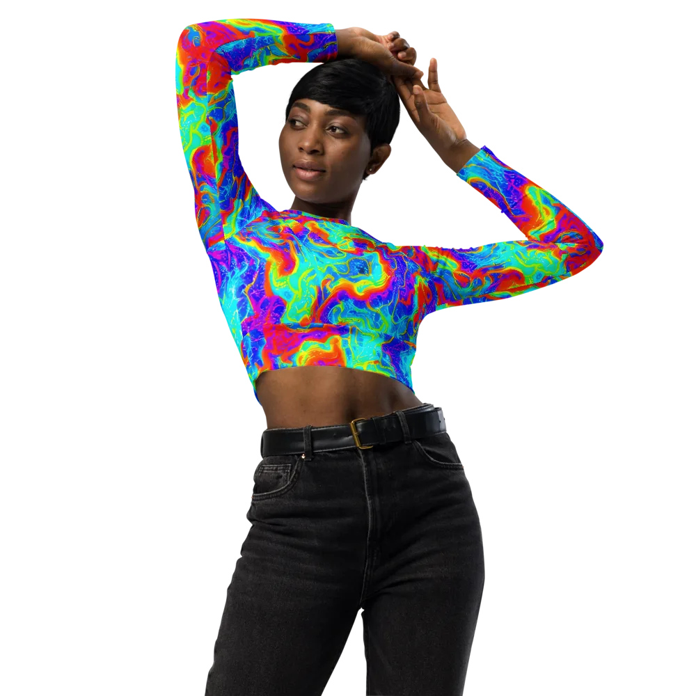 Tangerine Labyrinth on Long Sleeve Crop Top — Front