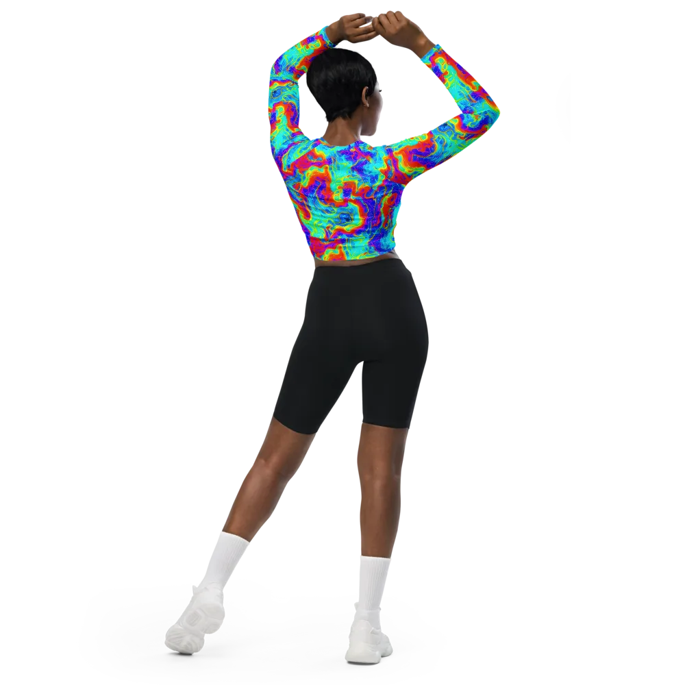 Tangerine Labyrinth on Long Sleeve Crop Top — Back