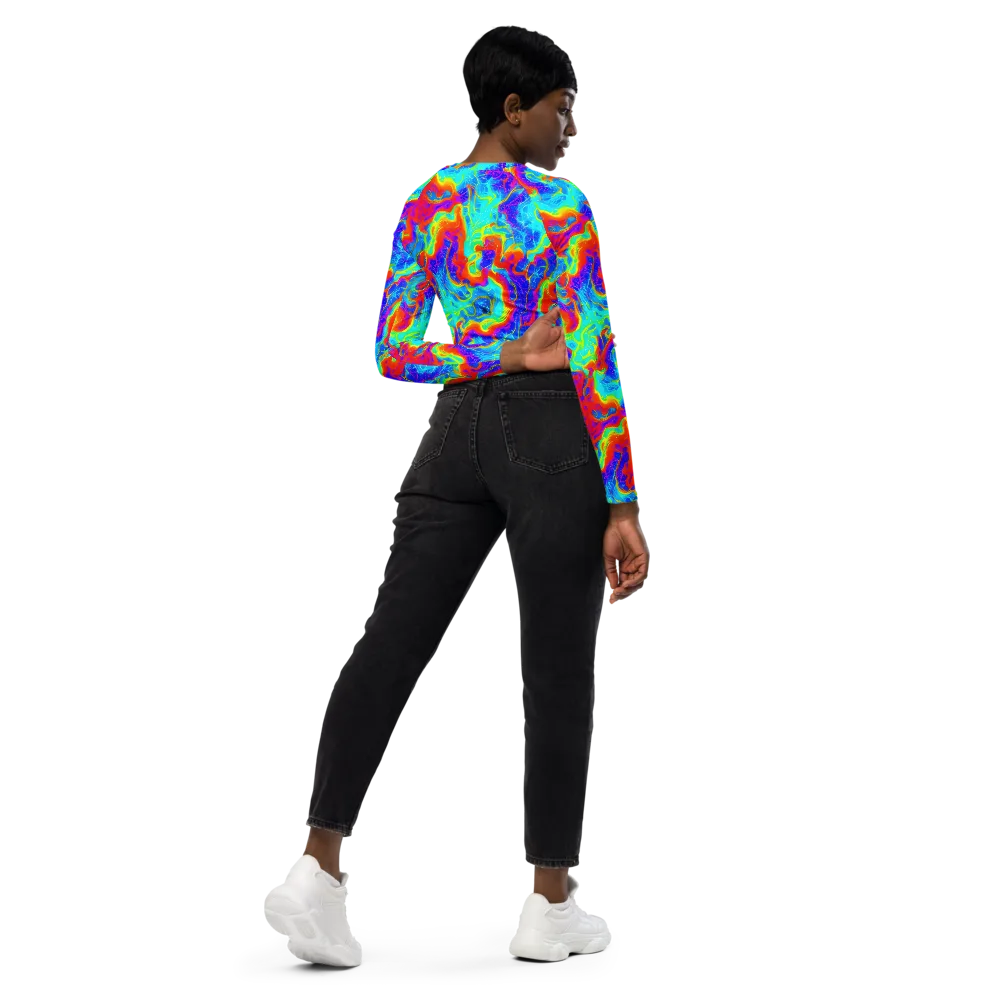 Tangerine Labyrinth on Long Sleeve Crop Top — Right Back