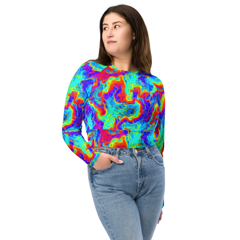 Tangerine Labyrinth on Long Sleeve Crop Top — Front