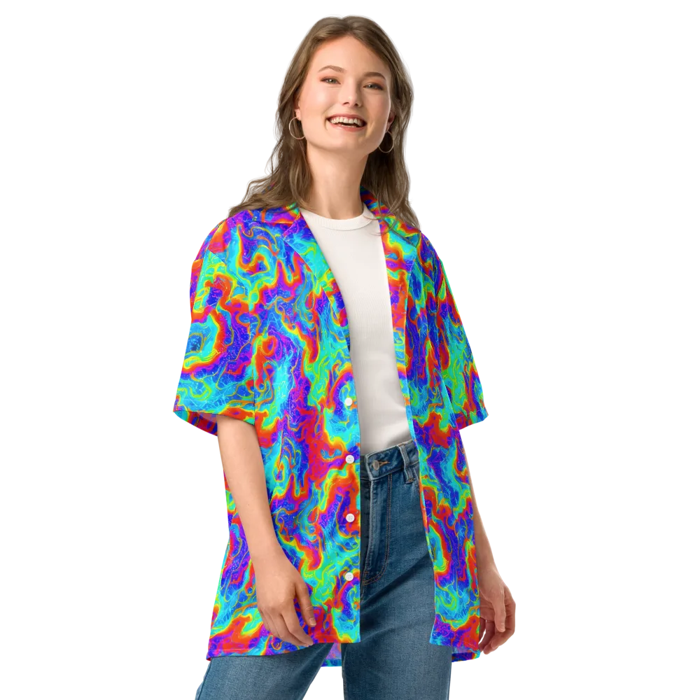 Tangerine Labyrinth on Button Shirt — Front