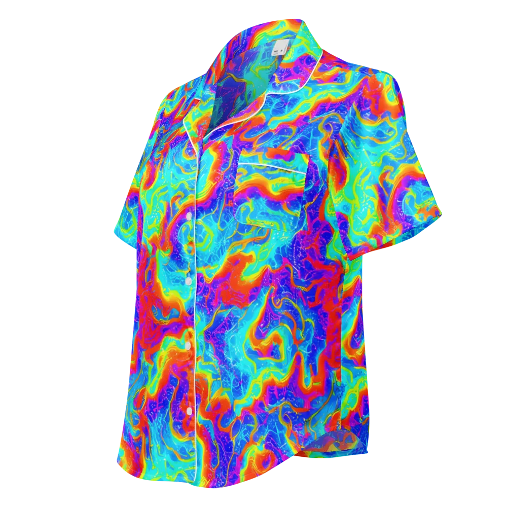 Tangerine Labyrinth on Women's Short Sleeve Pajama Top — Left Front
