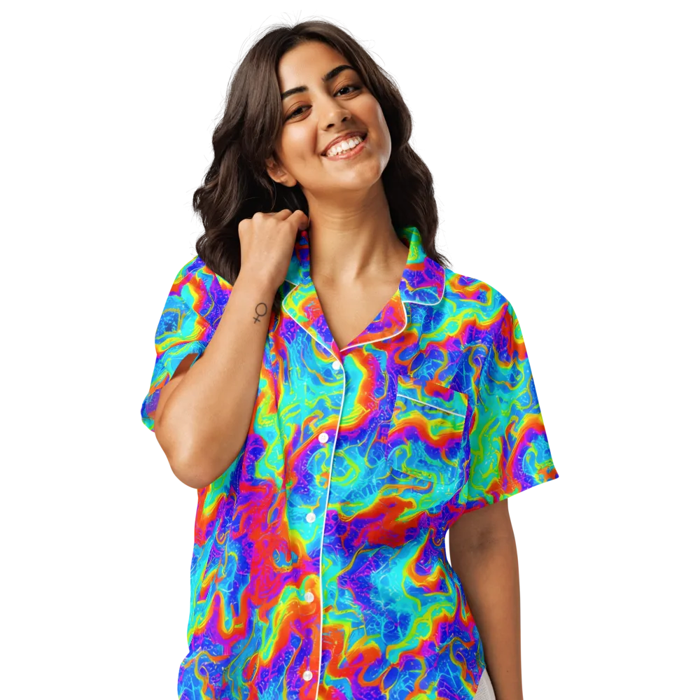 Tangerine Labyrinth on Women's Short Sleeve Pajama Top — Front