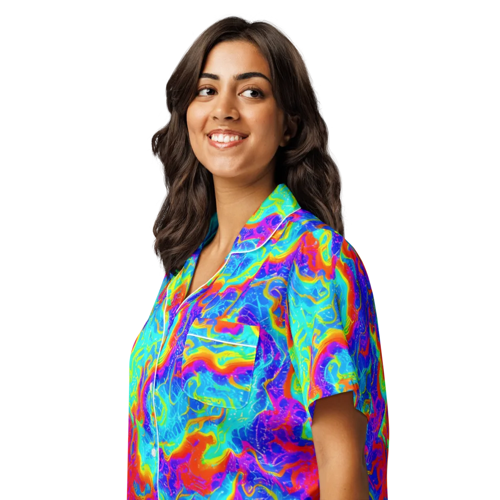 Tangerine Labyrinth on Women's Short Sleeve Pajama Top — Left Front