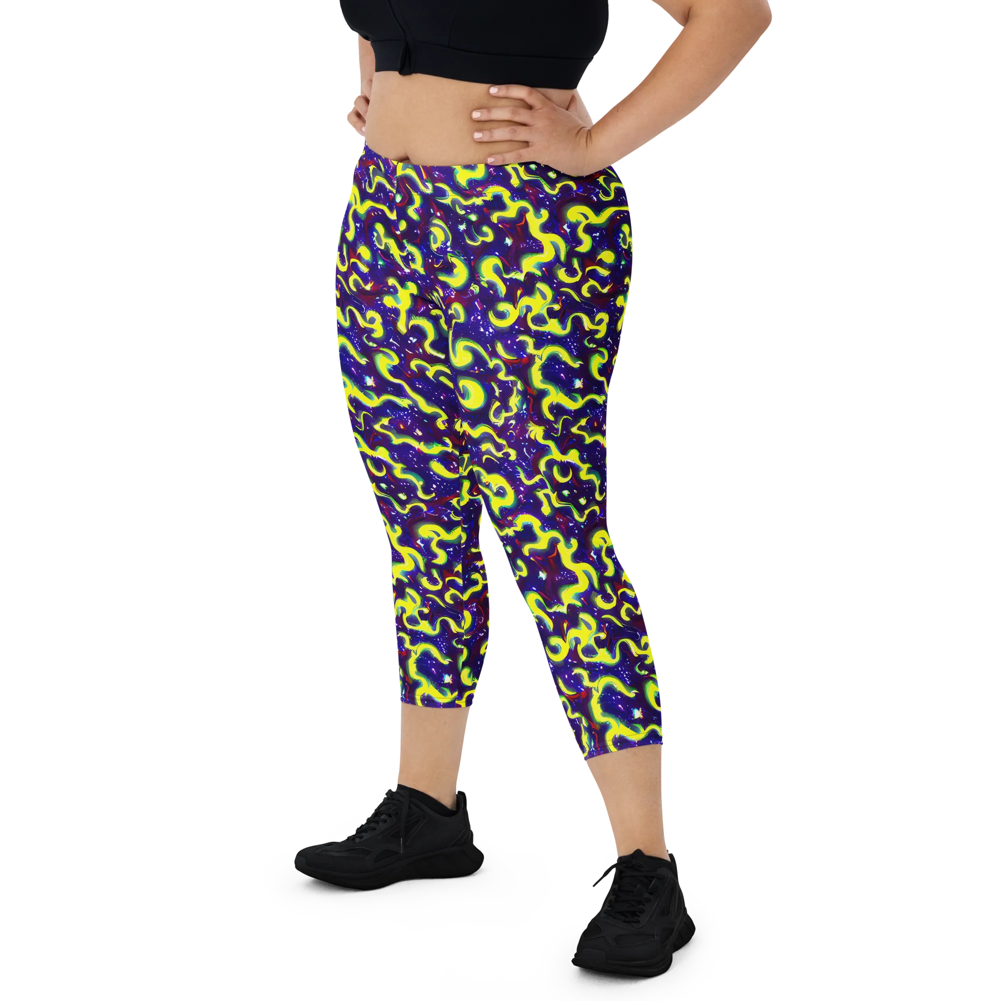 Ultraviolet Vortex on Capri Leggings — Front