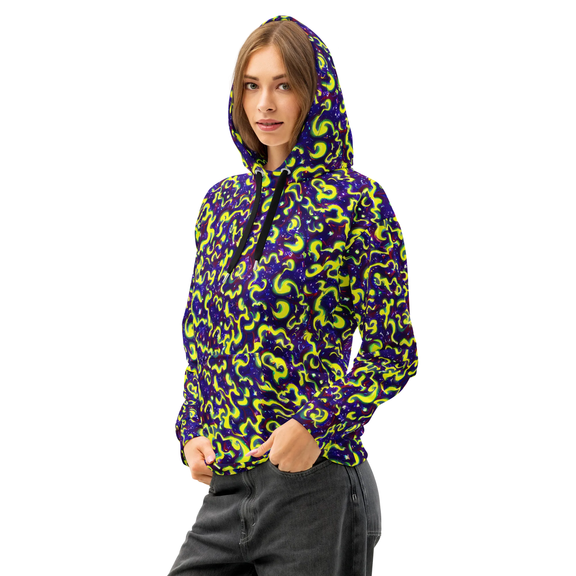 Ultraviolet Vortex on Cotton Hoodie — Left Front