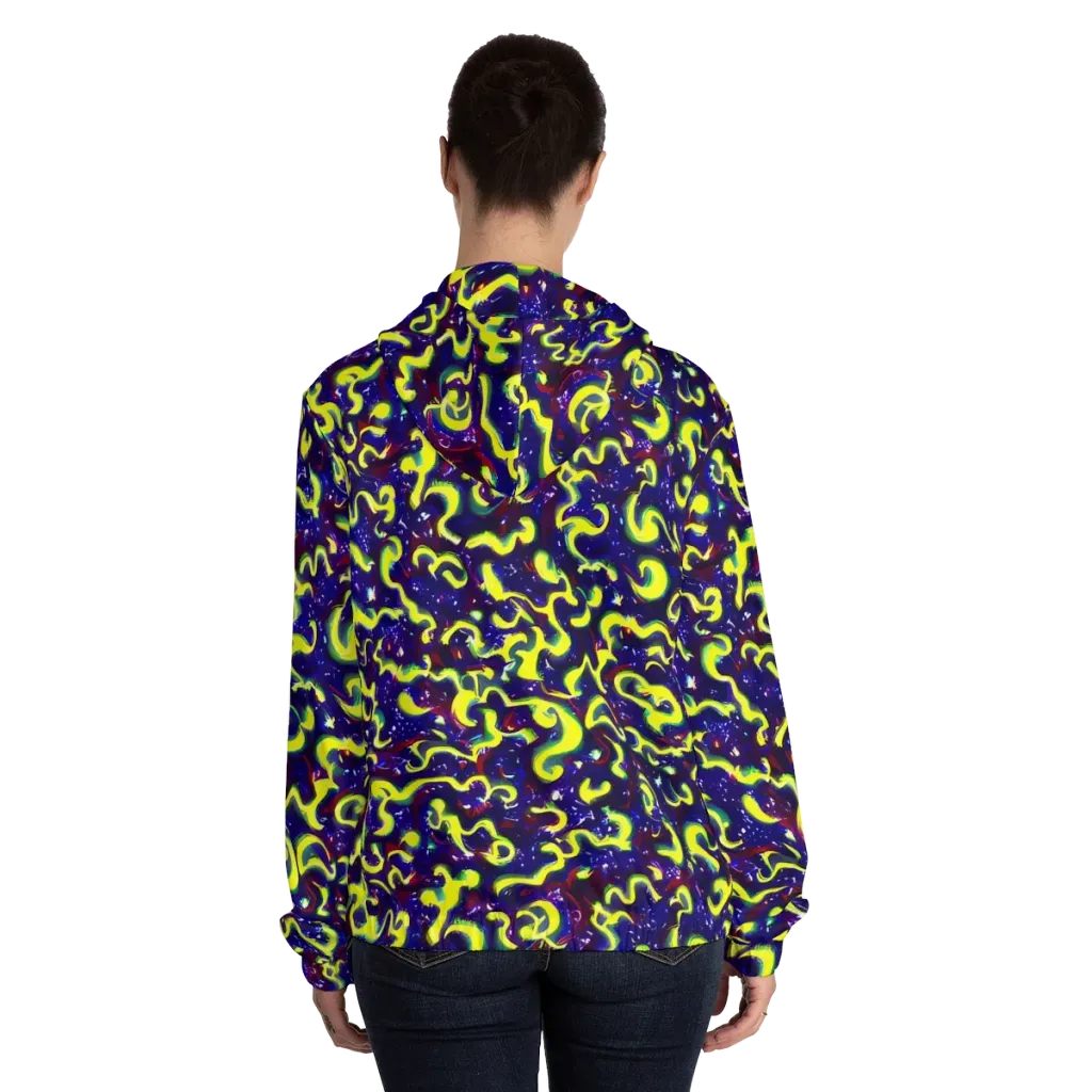 Ultraviolet Vortex on Women's Full-Zip Hoodie — Back On Person