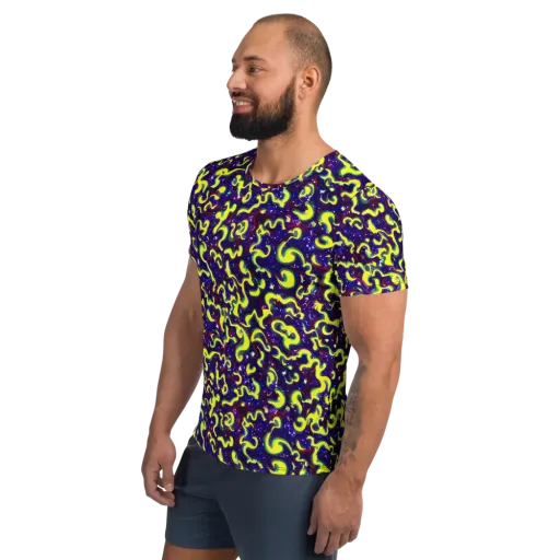 Ultraviolet Vortex on a Men's Athletic T-Shirt