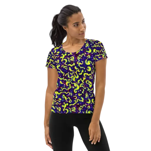 Ultraviolet Vortex on a Women's Athletic T-Shirt