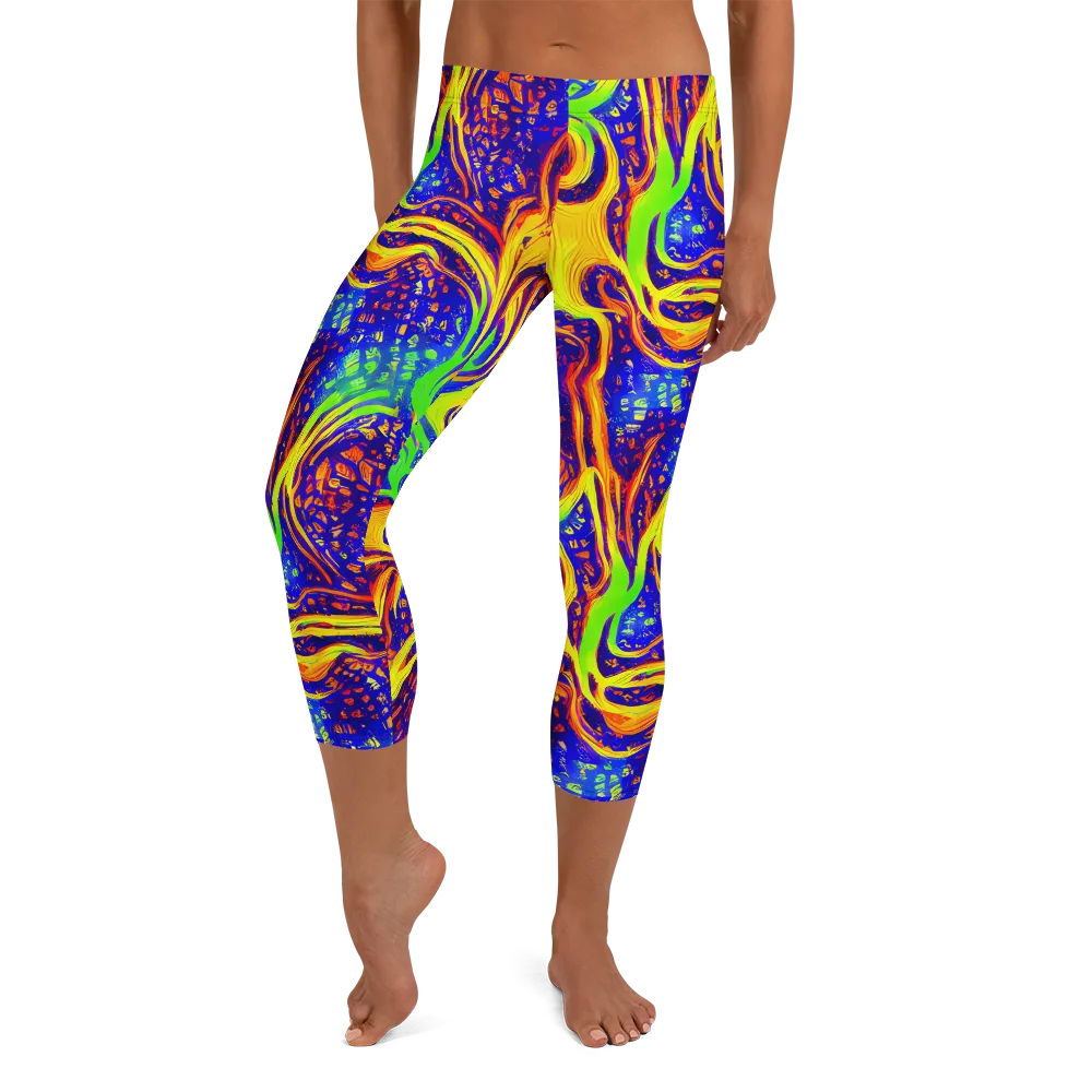 Firewater Maze on Capri Leggings — Front