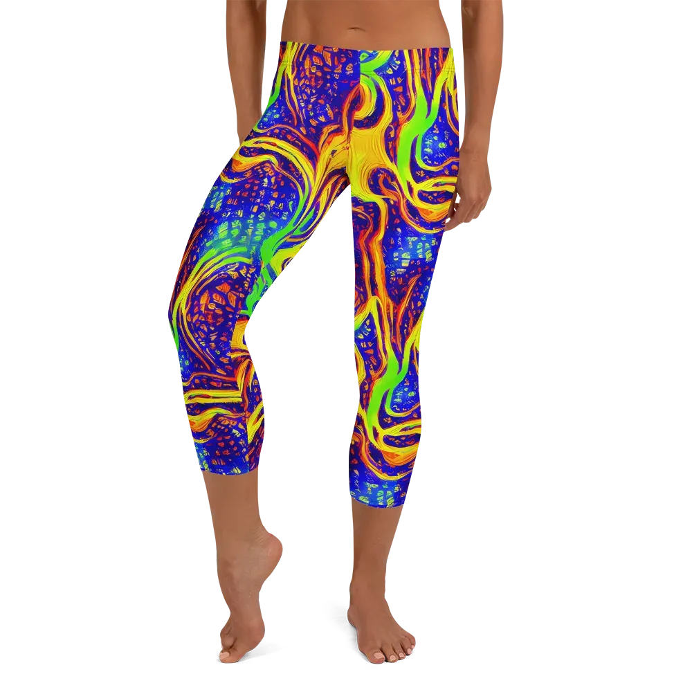 Firewater Maze on Capri Leggings — Front