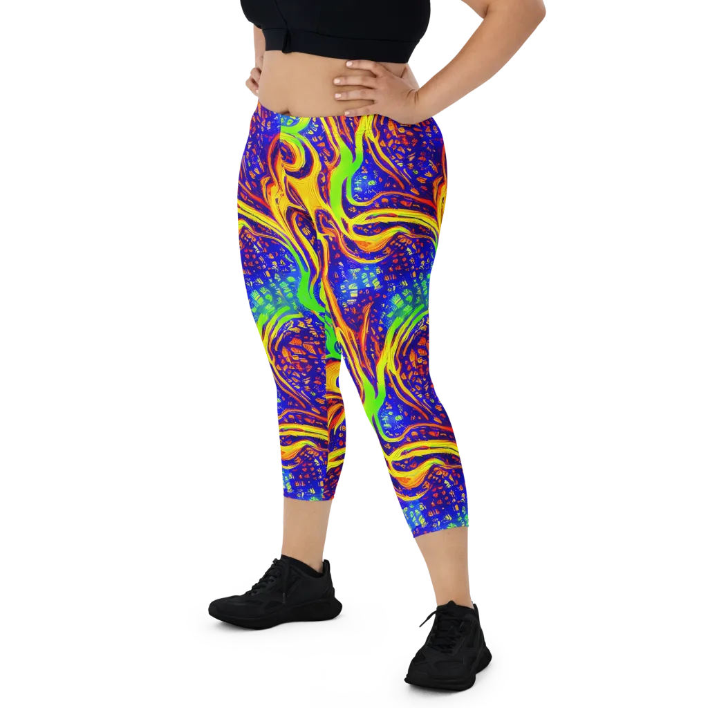 Firewater Maze on Capri Leggings — Front