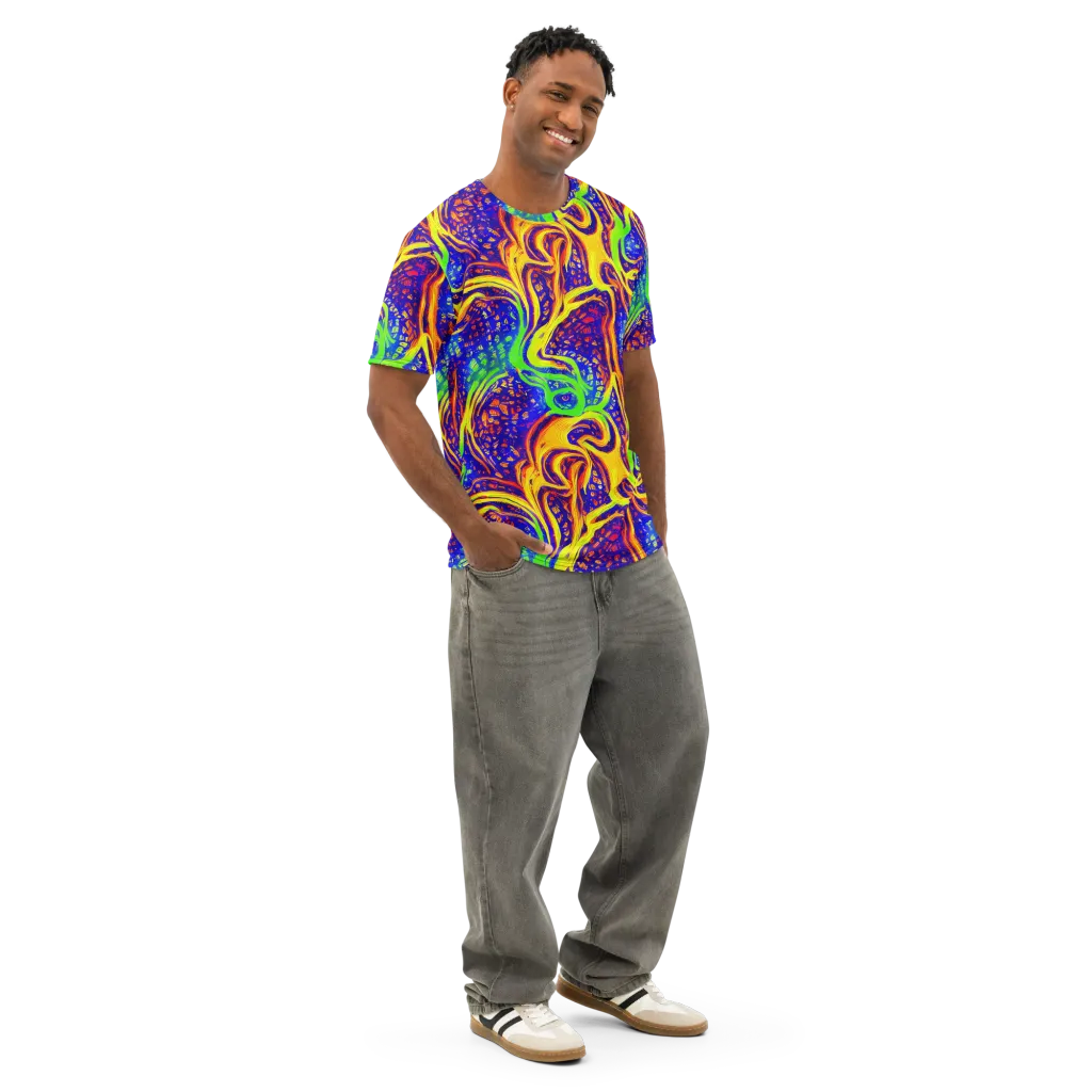 Firewater Maze on Men's Cotton Crew Neck T-Shirt — Right Front