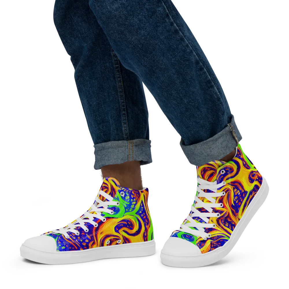 Firewater Maze on Men's High Top Canvas Shoes — Left