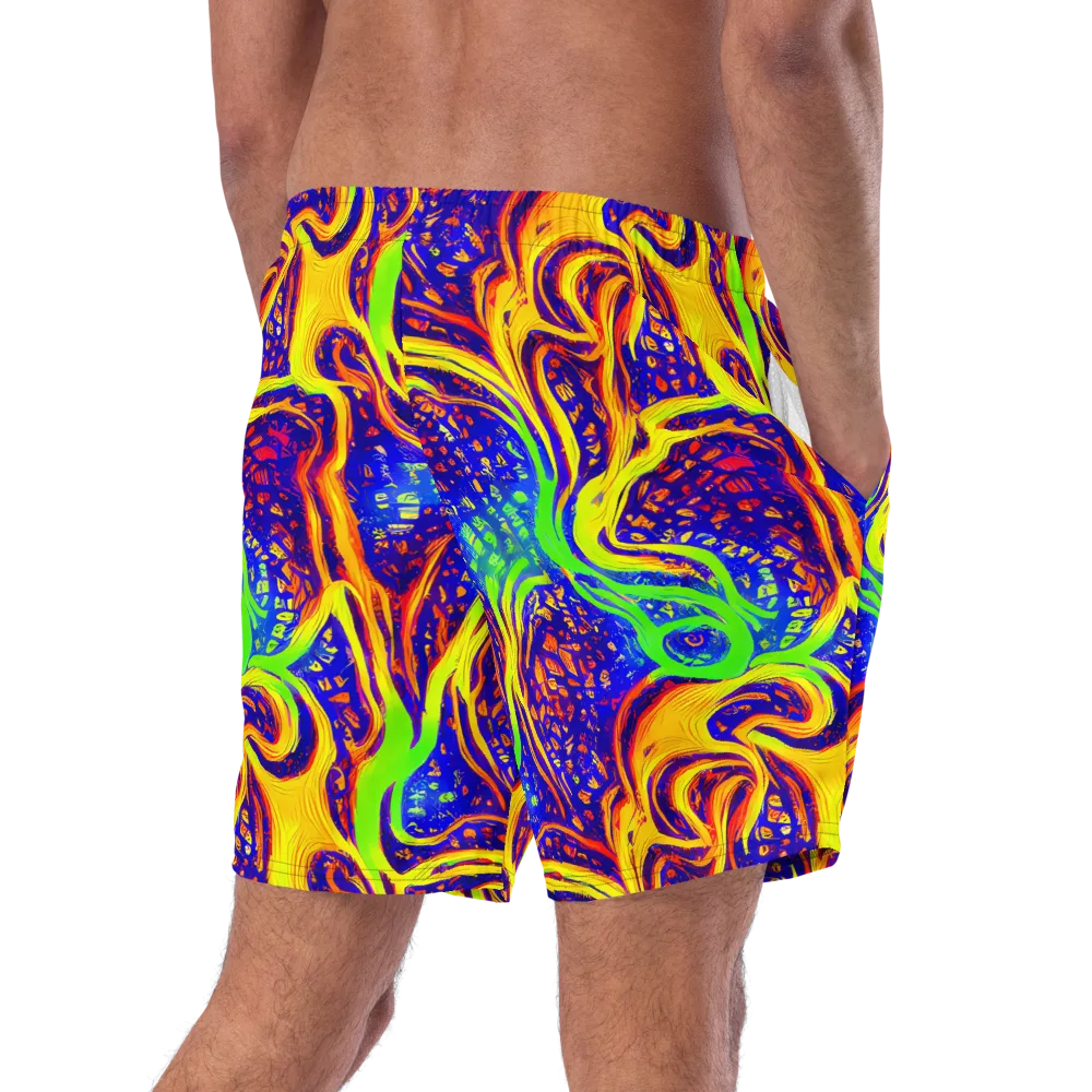 Firewater Maze on Swim Trunks — Right Back