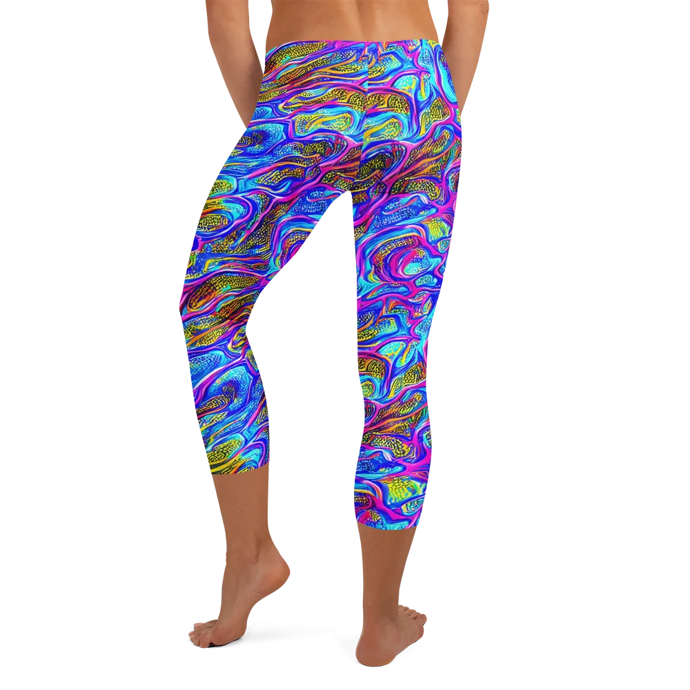Fluorescent Jungle on Capri Leggings — Back
