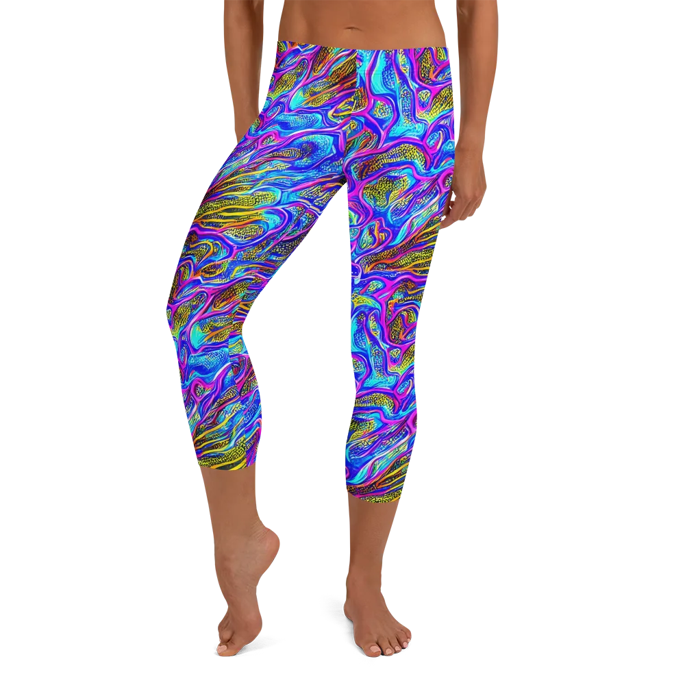 Fluorescent Jungle on Capri Leggings — Front