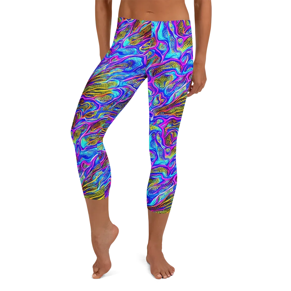 Fluorescent Jungle on Capri Leggings — Front