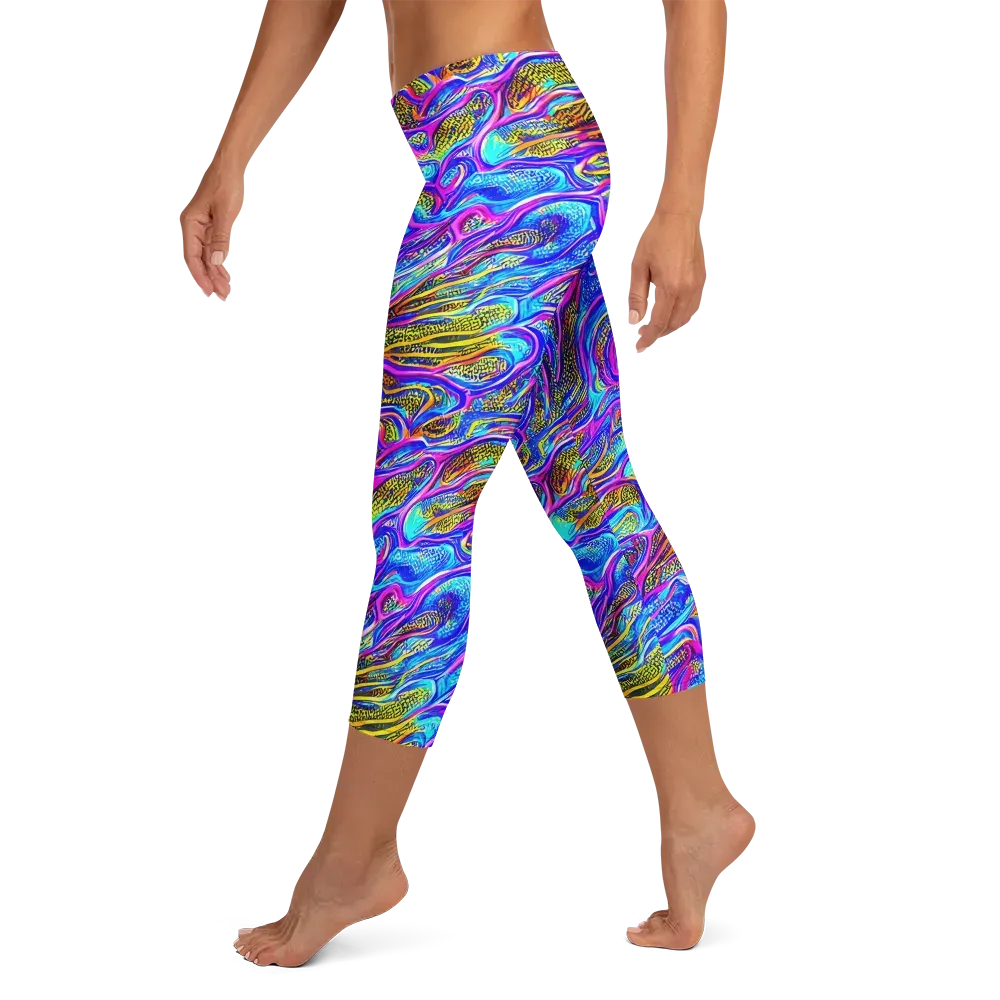 Fluorescent Jungle on Capri Leggings — Left