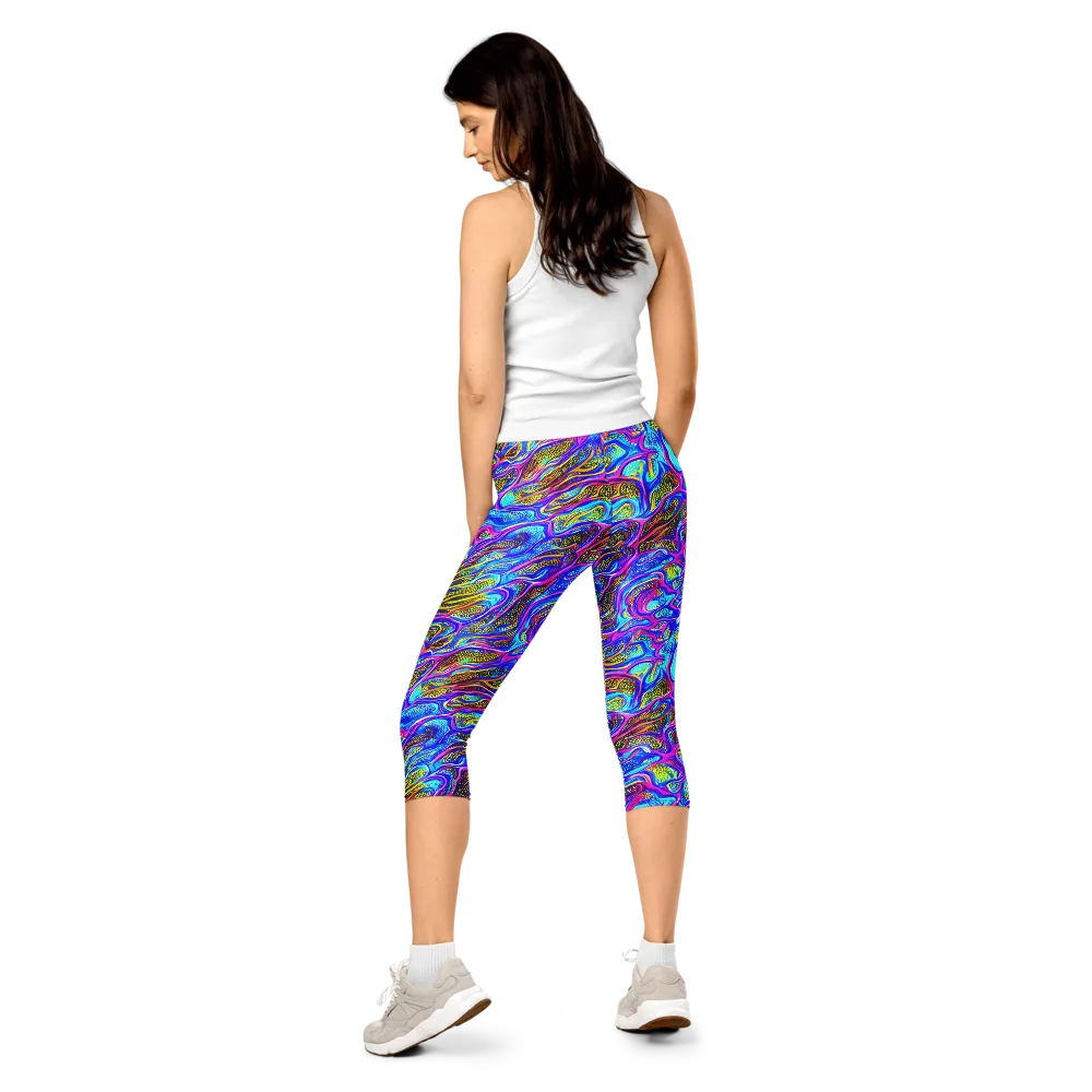 Fluorescent Jungle on Capri Leggings — Back