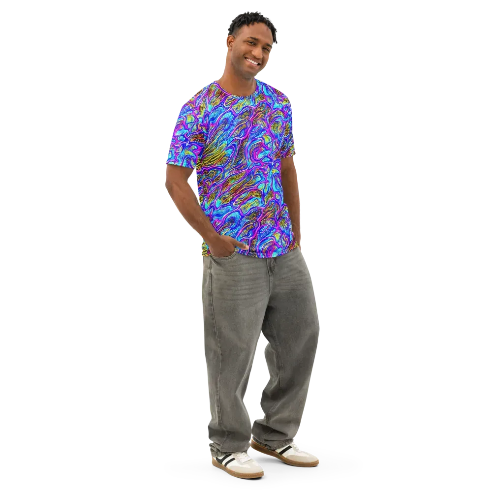Fluorescent Jungle on Men's Cotton Crew Neck T-Shirt — Right Front