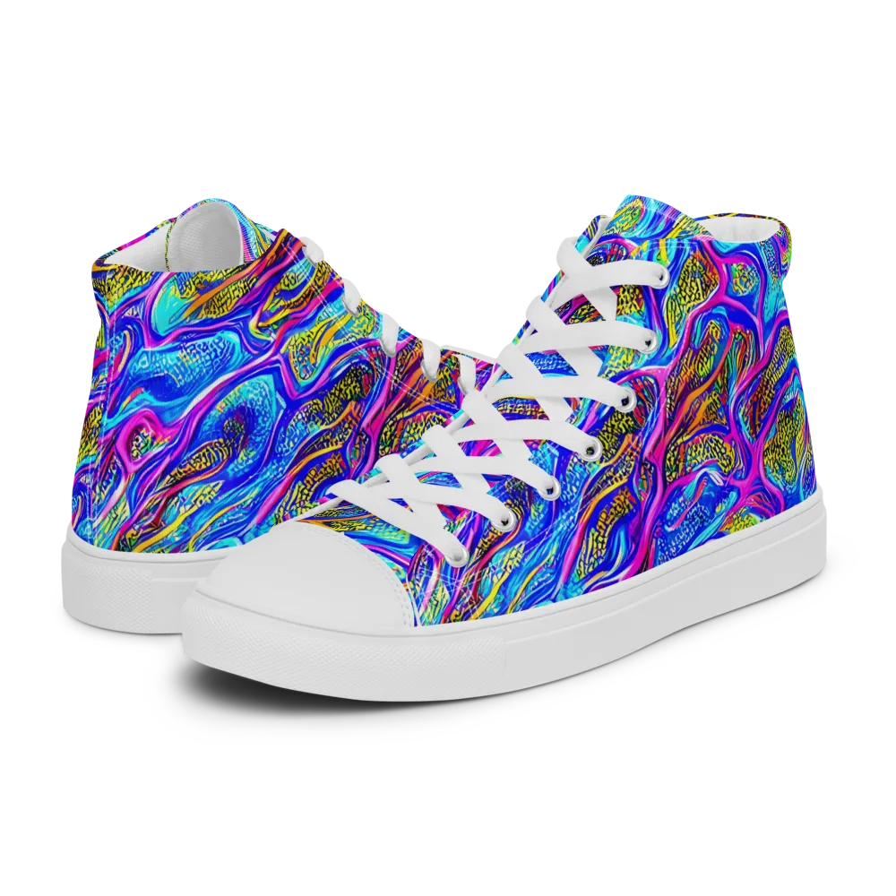 Fluorescent Jungle on Men's High Top Canvas Shoes — Left