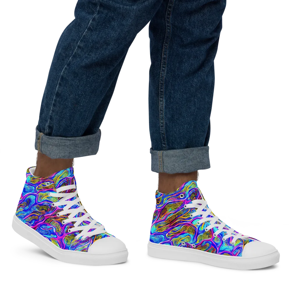 Fluorescent Jungle on Men's High Top Canvas Shoes — Right