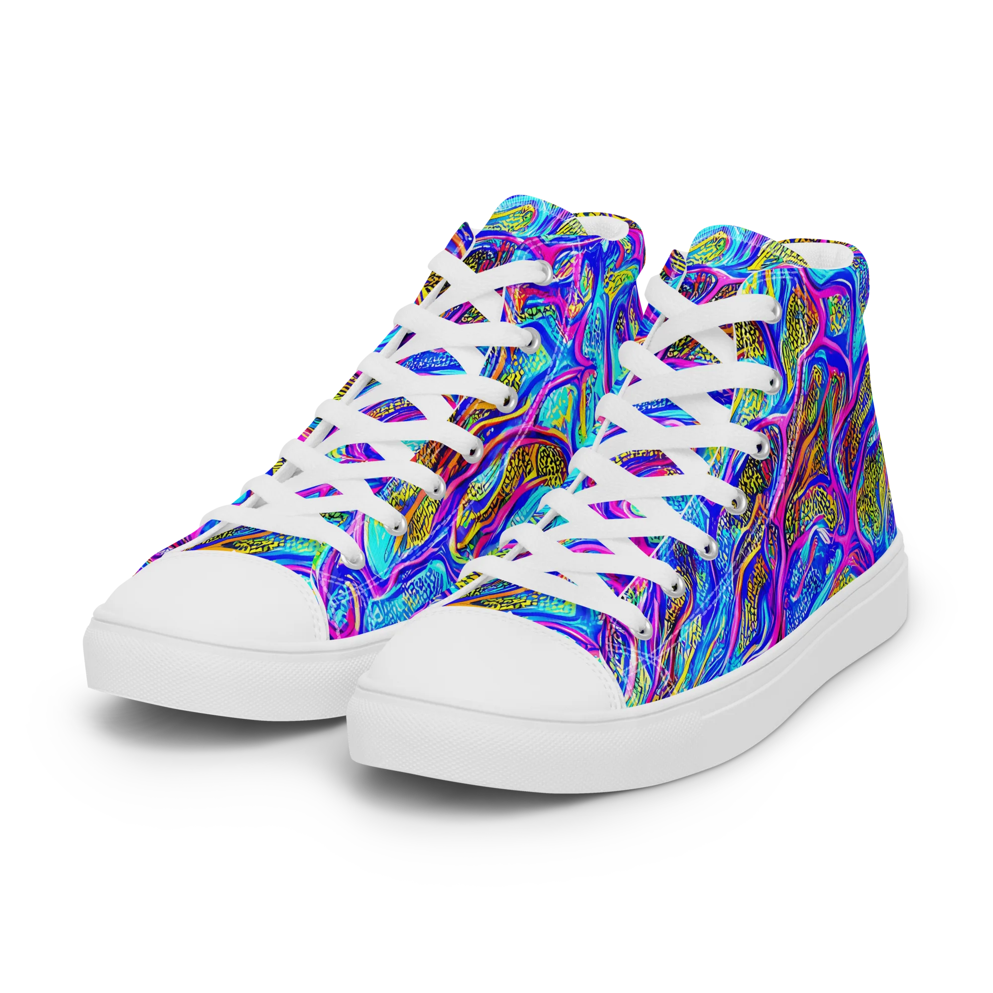 Fluorescent Jungle on Women's High Top Canvas Shoes — Left Front
