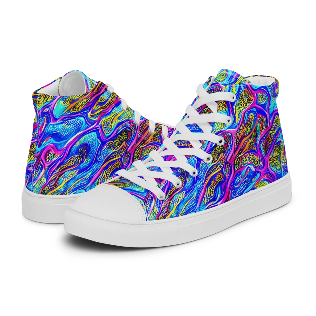 Fluorescent Jungle on Women's High Top Canvas Shoes — Left