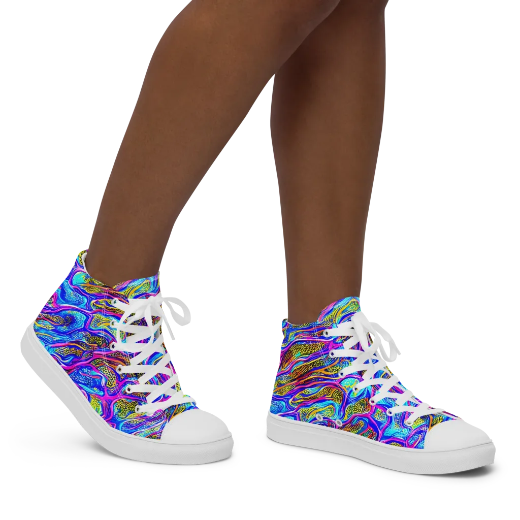 Fluorescent Jungle on Women's High Top Canvas Shoes — Right