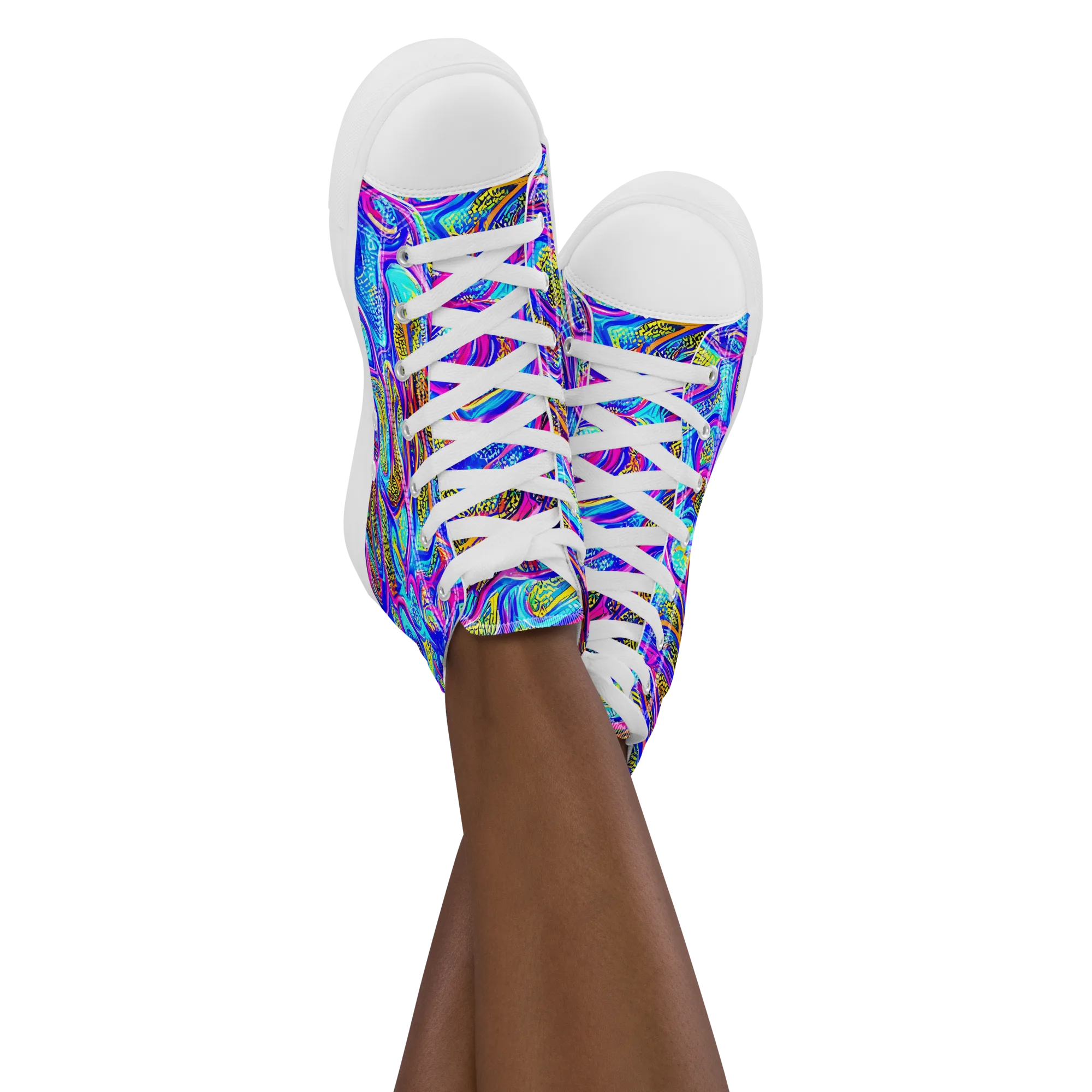 Fluorescent Jungle on Women's High Top Canvas Shoes — Front