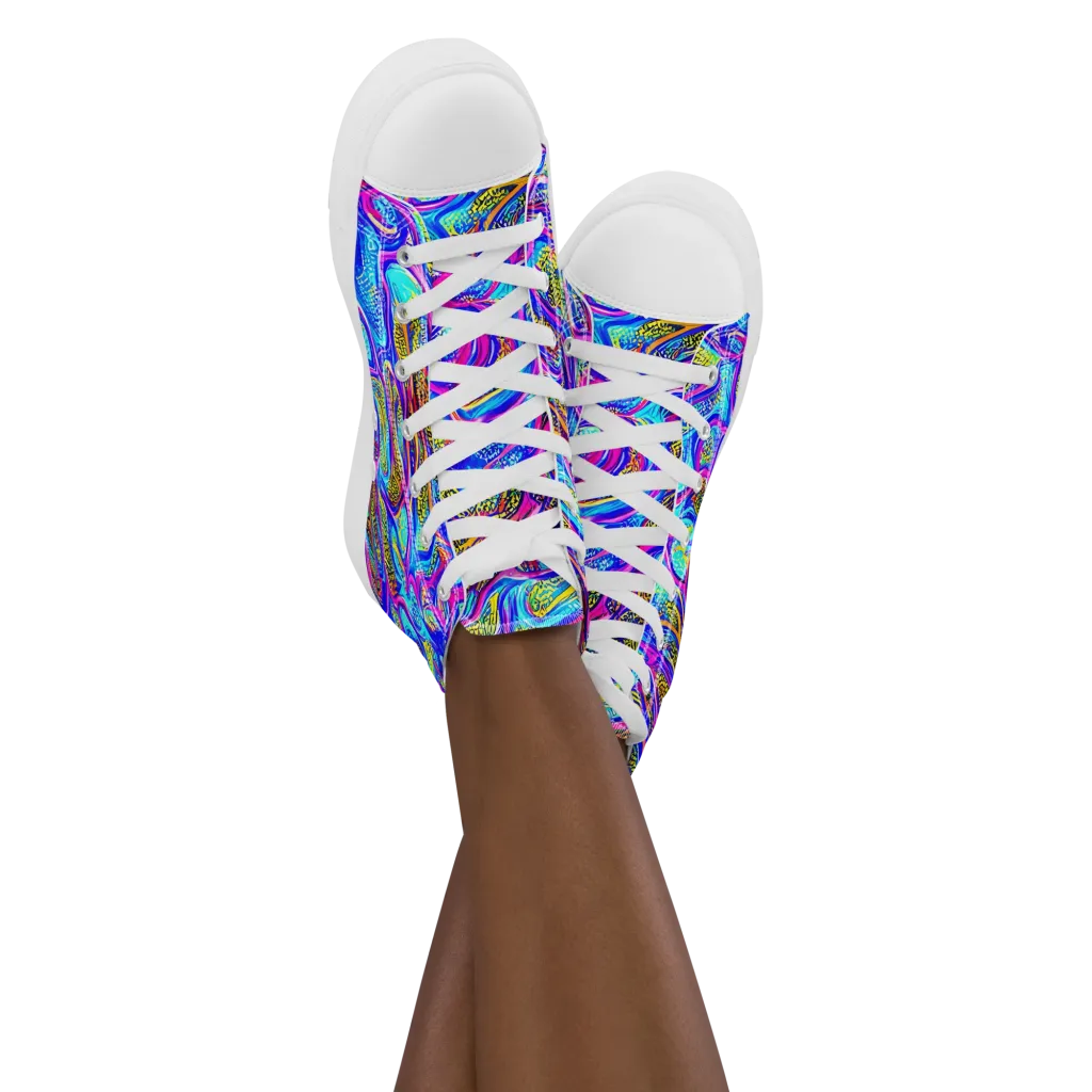 Fluorescent Jungle on Women's High Top Canvas Shoes — Front