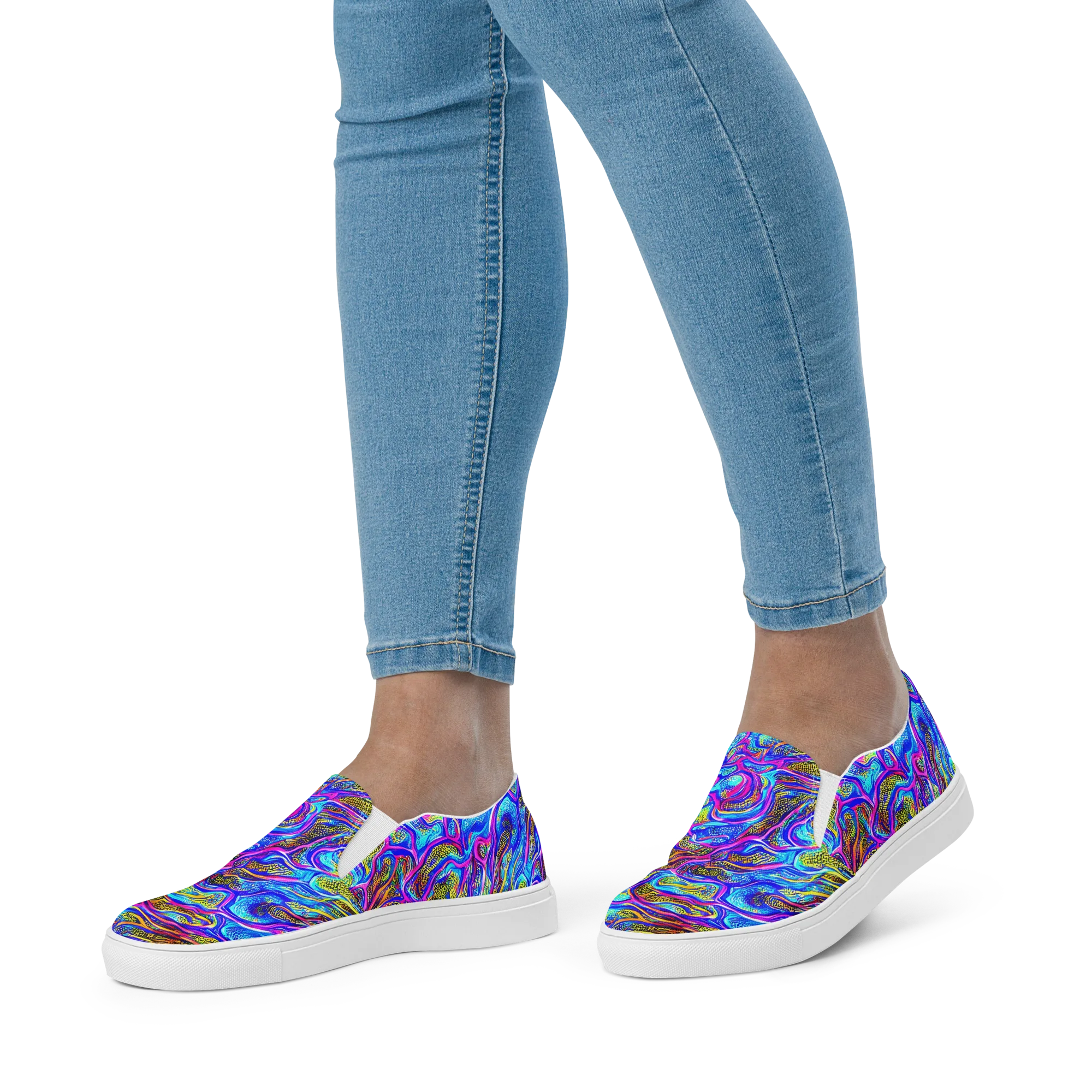 Fluorescent Jungle on Women's Slip-On Canvas Shoes — Front