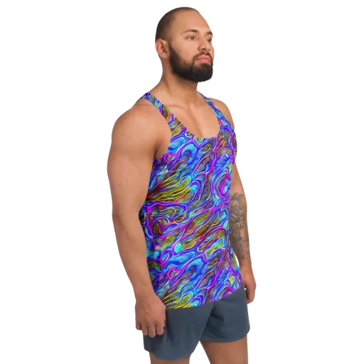 Fluorescent Jungle on a Men's Tank Top