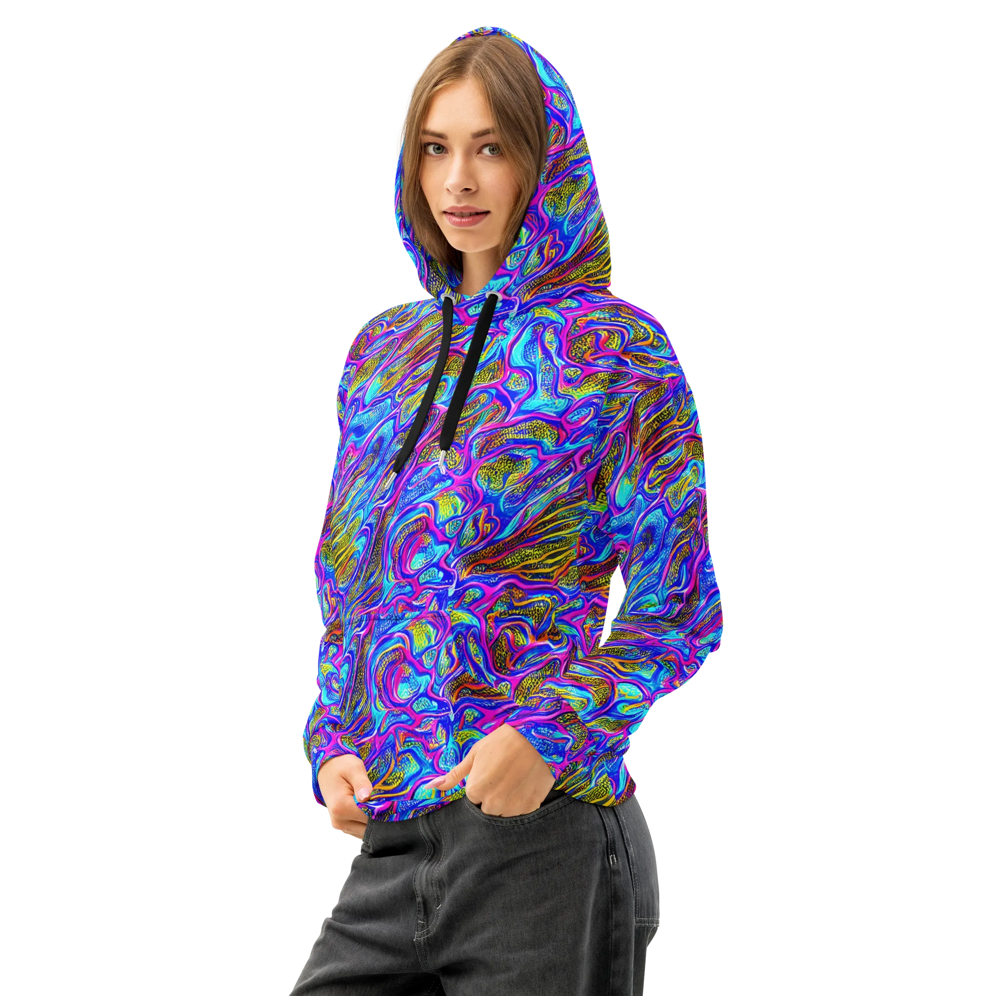 Fluorescent Jungle on Cotton Hoodie — Left Front