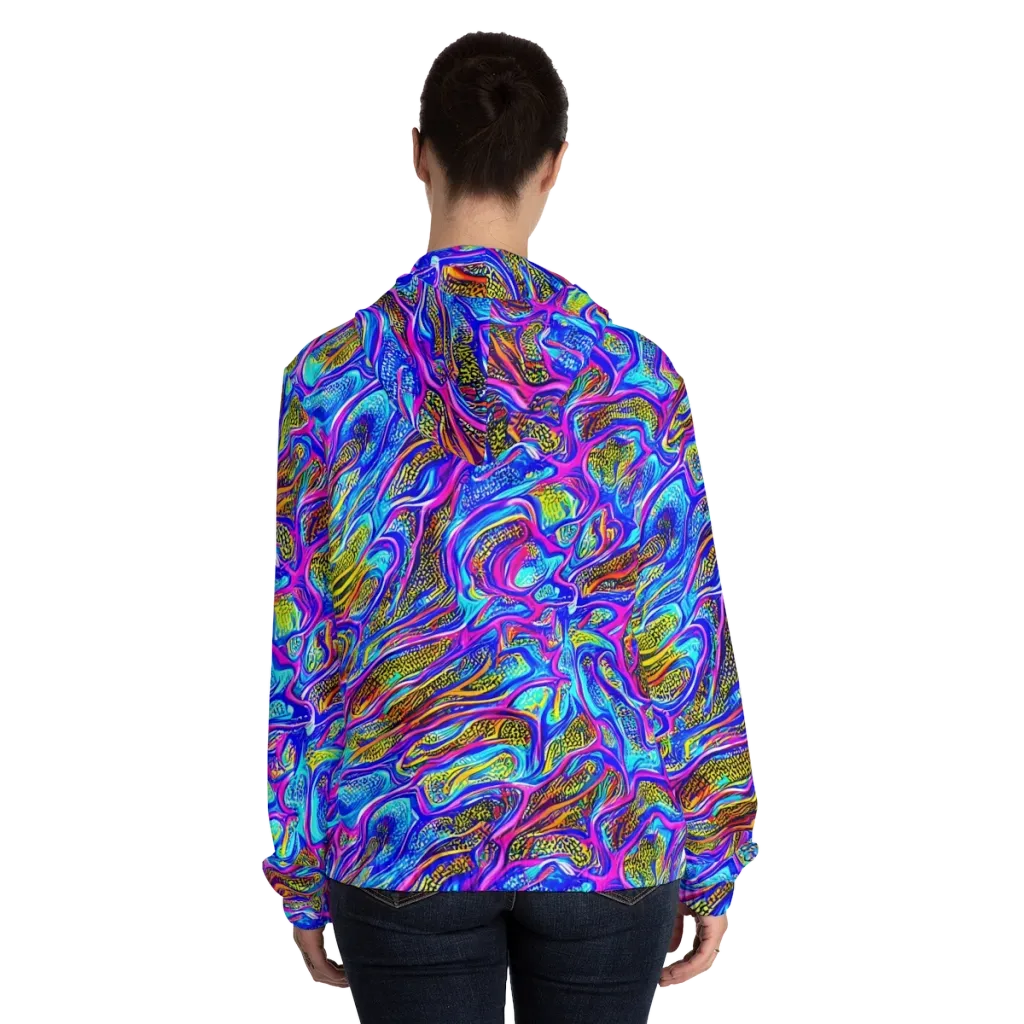 Fluorescent Jungle on Women's Full-Zip Hoodie — Back On Person