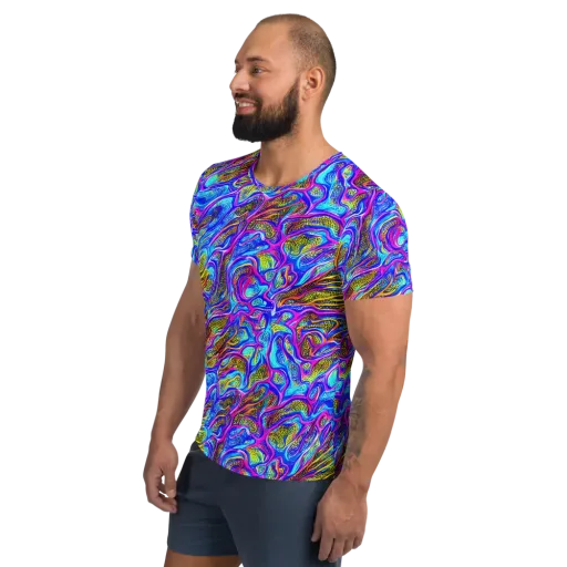 Fluorescent Jungle on a Men's Athletic T-Shirt