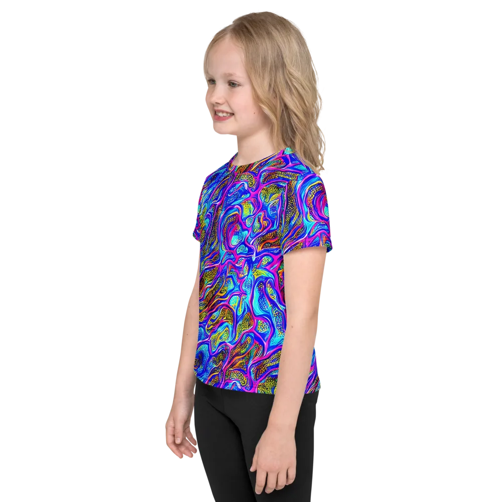 Fluorescent Jungle on Kids Crew Neck T-Shirt — Left